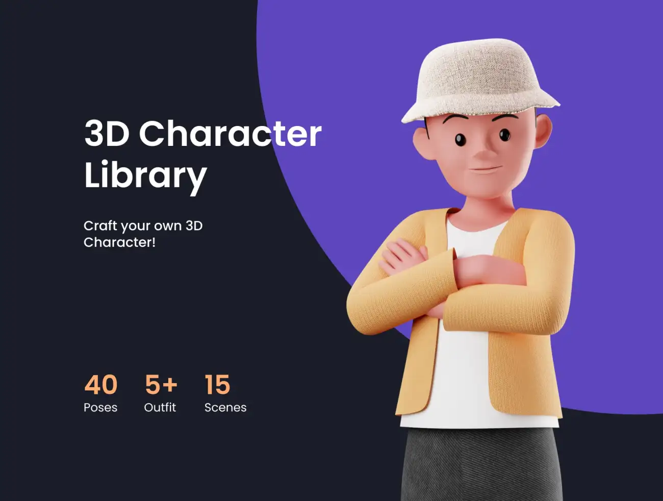 模块化3D人物形象创造器40种姿势服饰调节 3D Character Library插图1