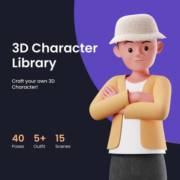 模块化3D人物形象创造器40种姿势服饰调节 3D Character Library