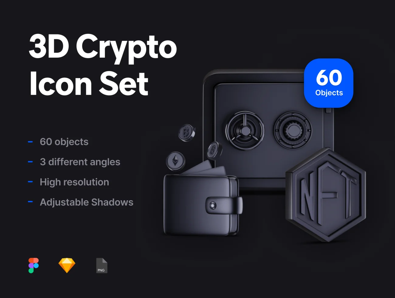 60款黑色金融理财3D图标合集 3D Crypto Icon Set插图1