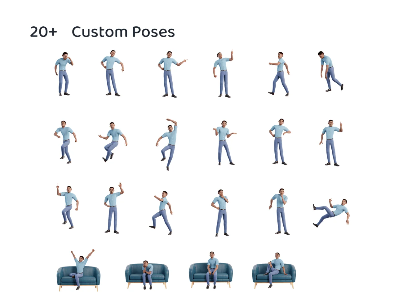 20款男性形象3D动画插图库 3D Male Character Pose Library Pack插图5