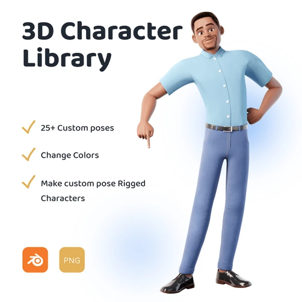 20款男性形象3D动画插图库 3D Male Character Pose Library Pack
