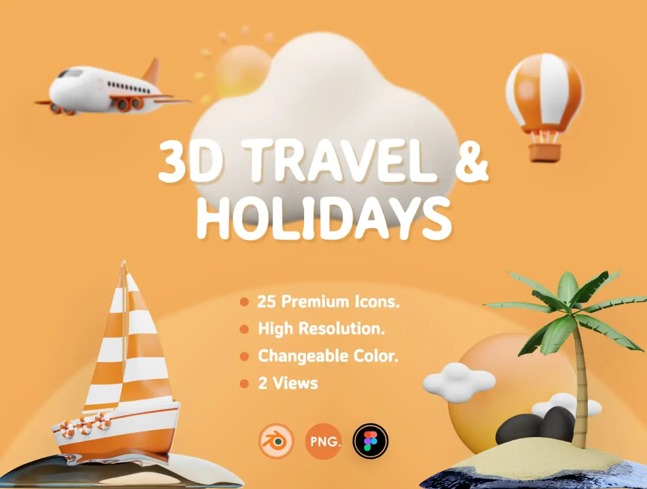 25款旅行度假3D场景插图图标 3D Travel and Holidays插图1