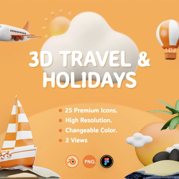 25款旅行度假3D场景插图图标 3D Travel and Holidays