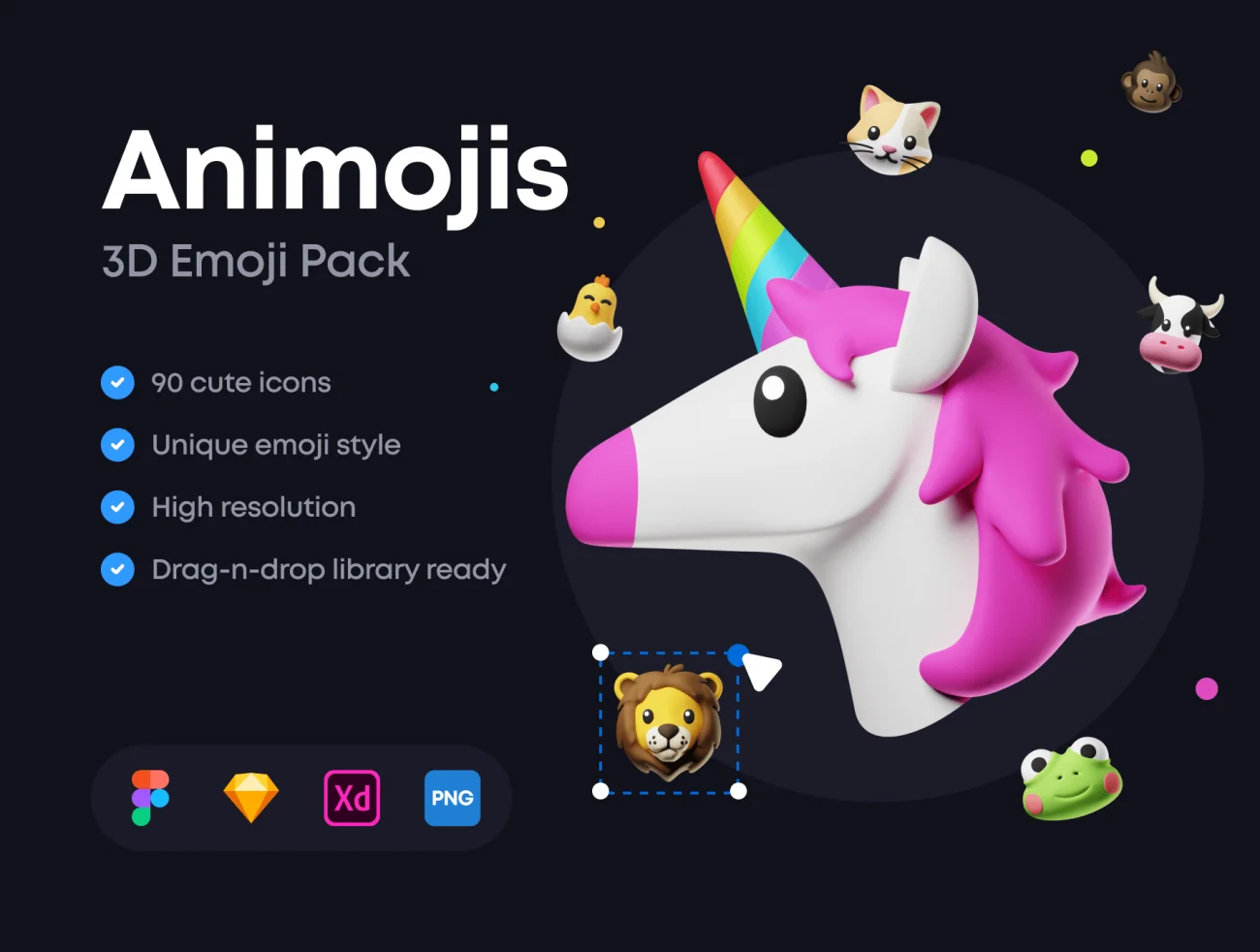 90款3D可爱动物emoji立体图标素材AE模板 Animojis 3D Icon Pack插图1