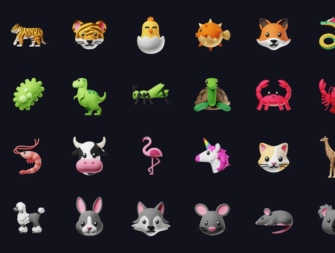 90款3D可爱动物emoji立体图标素材AE模板 Animojis 3D Icon Pack插图7