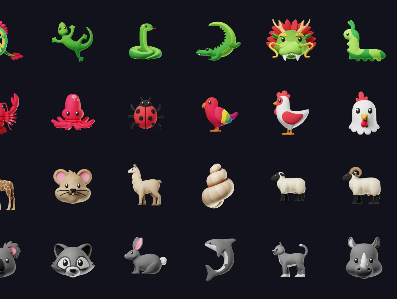 90款3D可爱动物emoji立体图标素材AE模板 Animojis 3D Icon Pack插图9