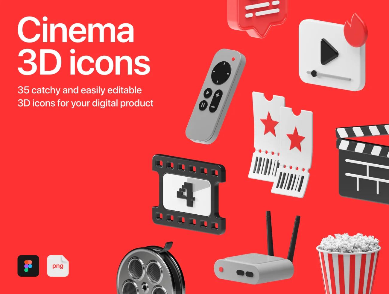 35款电影院观影视频3D图标素材合集 Cinema 3D Icons插图1