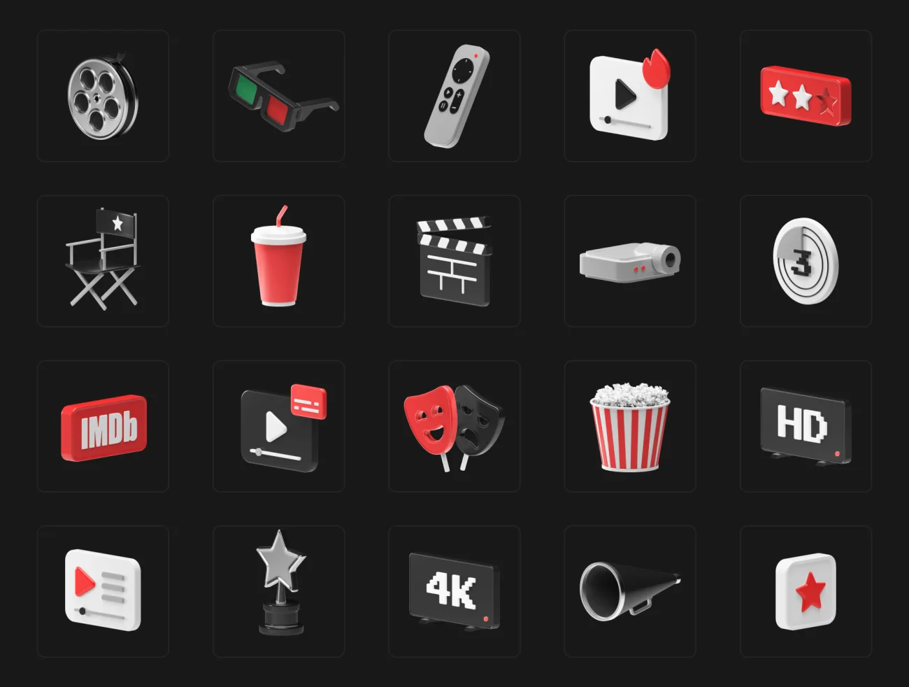 35款电影院观影视频3D图标素材合集 Cinema 3D Icons插图9