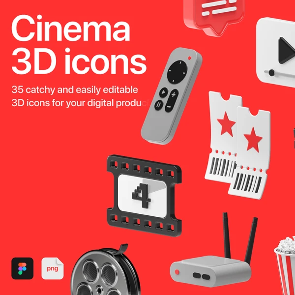 35款电影院观影视频3D图标素材合集 Cinema 3D Icons