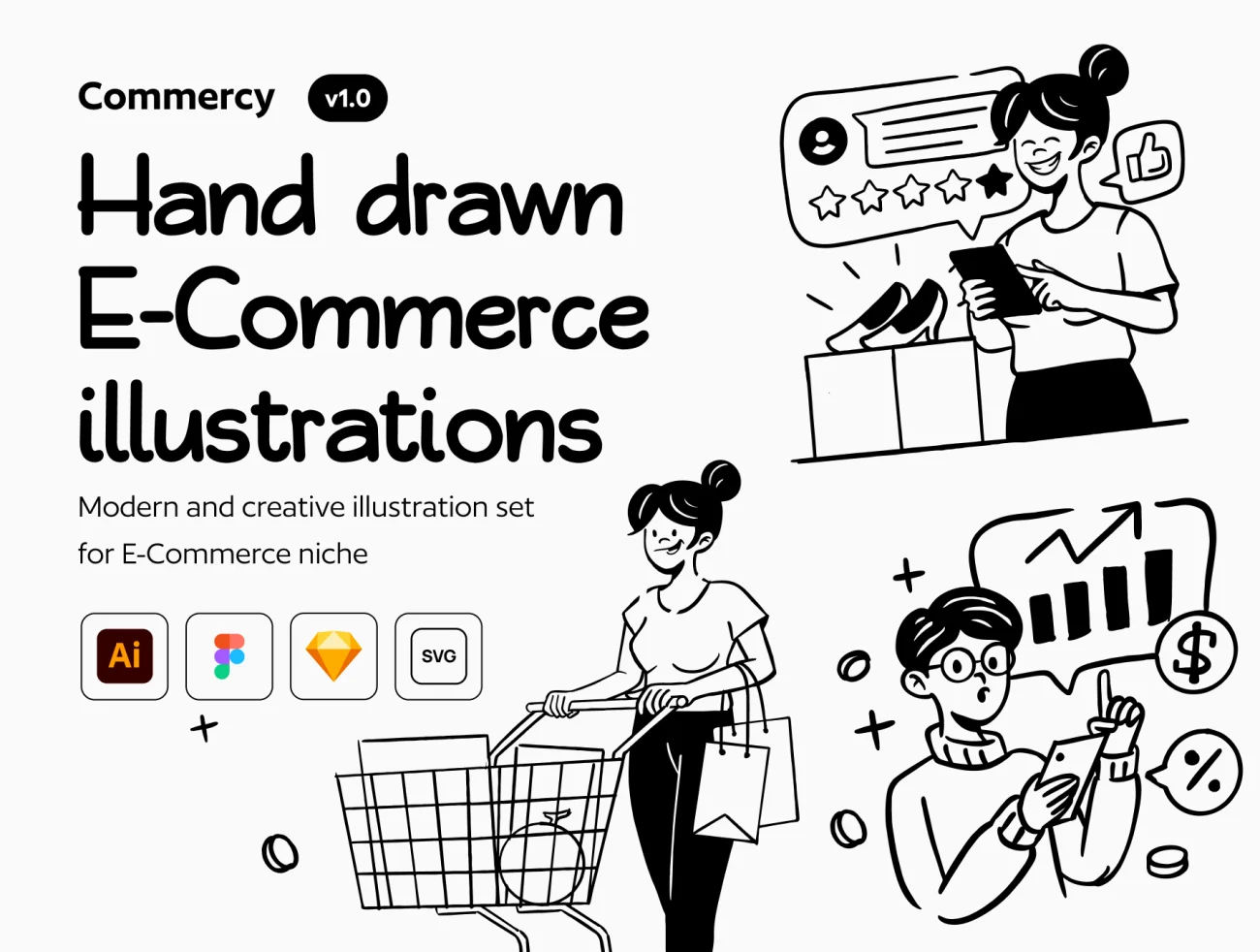 20款手绘风格电商购物物流场景插画 Commercy – E-Commerce Illustration Set插图1