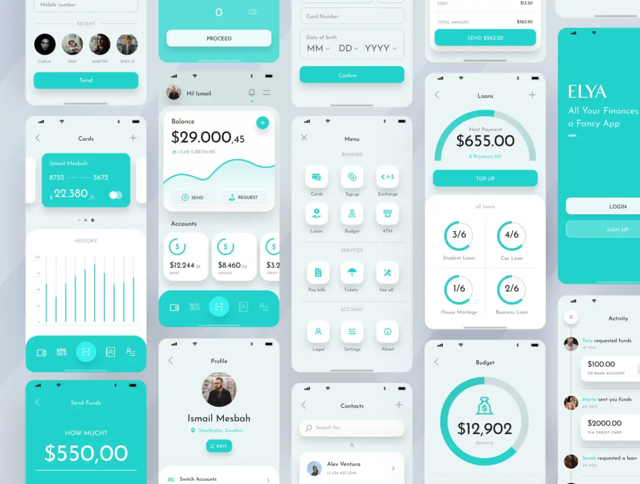 31屏金融理财电子钱包货币兑换应用设计套件 Elya App Kit For Wallet, Finance and Money Transfer Kit插图3