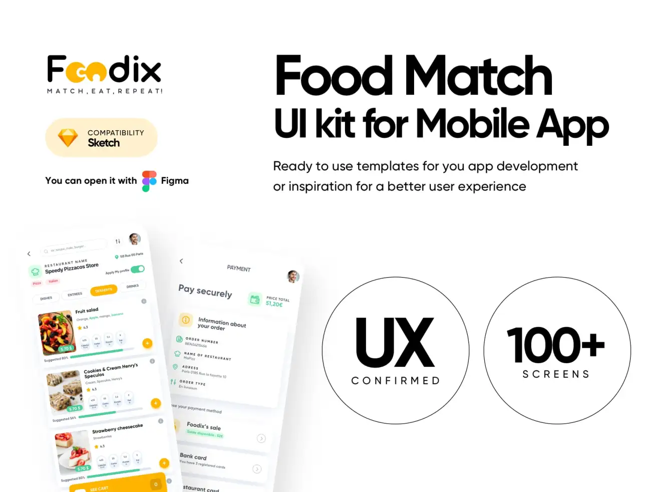 100屏外卖点餐配送UI&UX应用设计套件 Foodix – Food tech delivery app UI Kit & UX process插图1