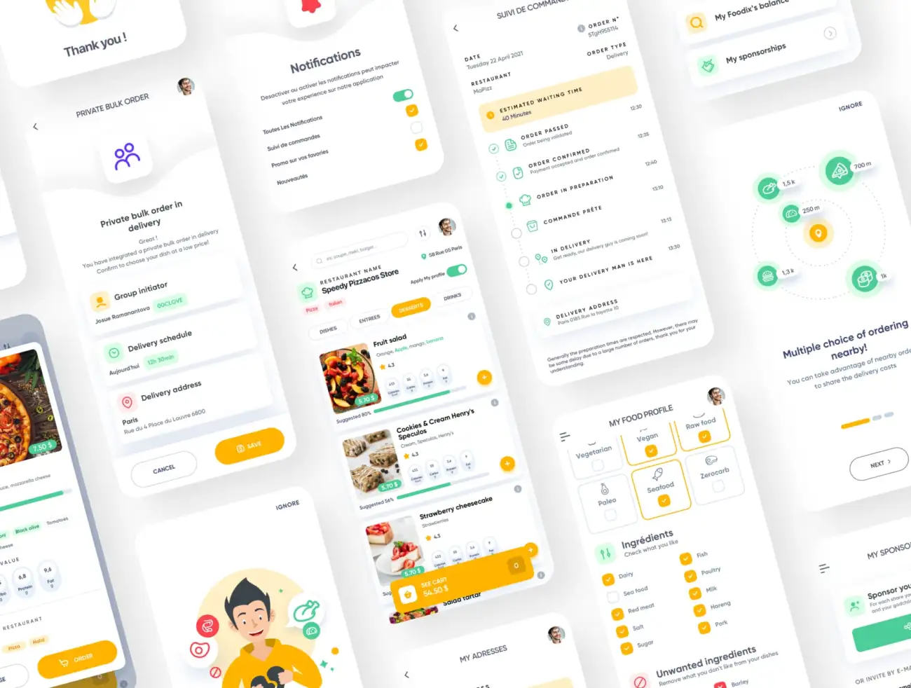 100屏外卖点餐配送UI&UX应用设计套件 Foodix – Food tech delivery app UI Kit & UX process插图11