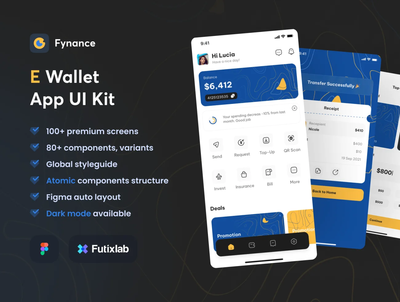 100屏金融电子钱包应用 Fynance – Wallet App UI KIT插图1