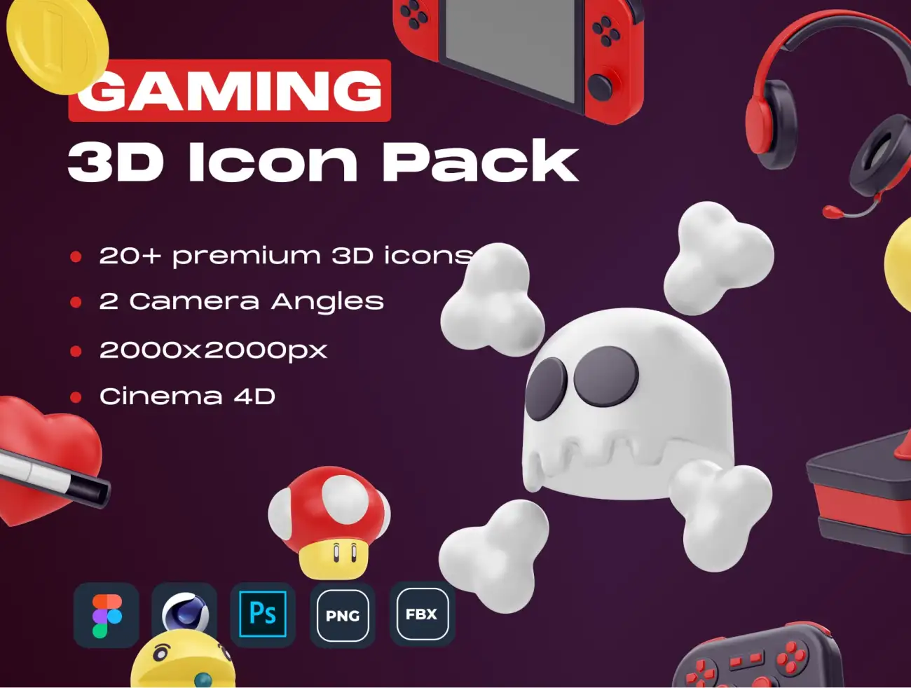 游戏元素3D图标合集 Gaming 3D Icon Pack插图1
