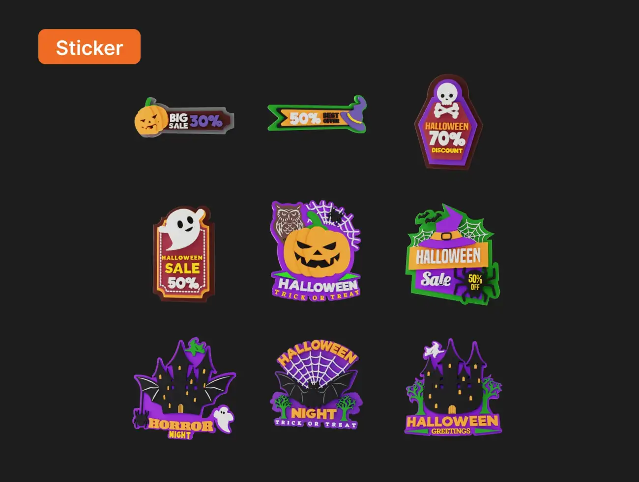 万圣节主题3D图标插图合集 Hallows Eve – Halloween 3D Icon & Sticker Pack插图11