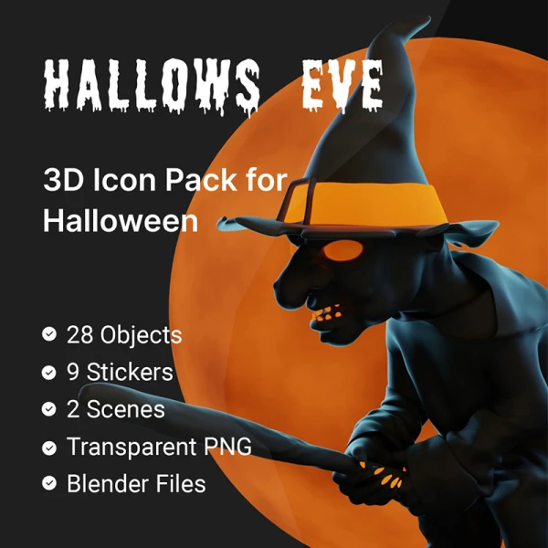 万圣节主题3D图标插图合集 Hallows Eve - Halloween 3D Icon & Sticker Pack