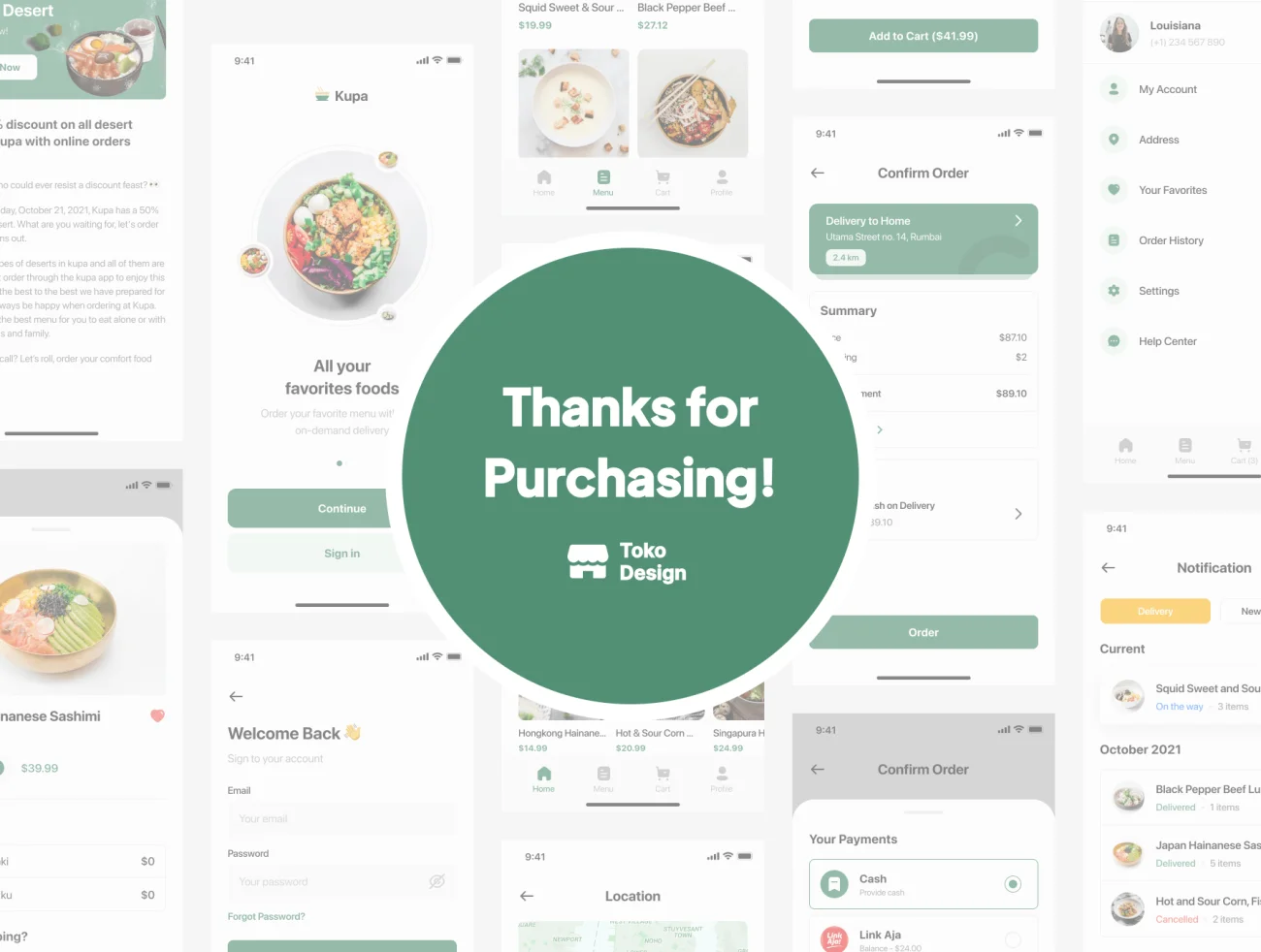 80屏美食外卖点餐配送应用设计套件 Kupa – Food Delivery App UI Kit插图11