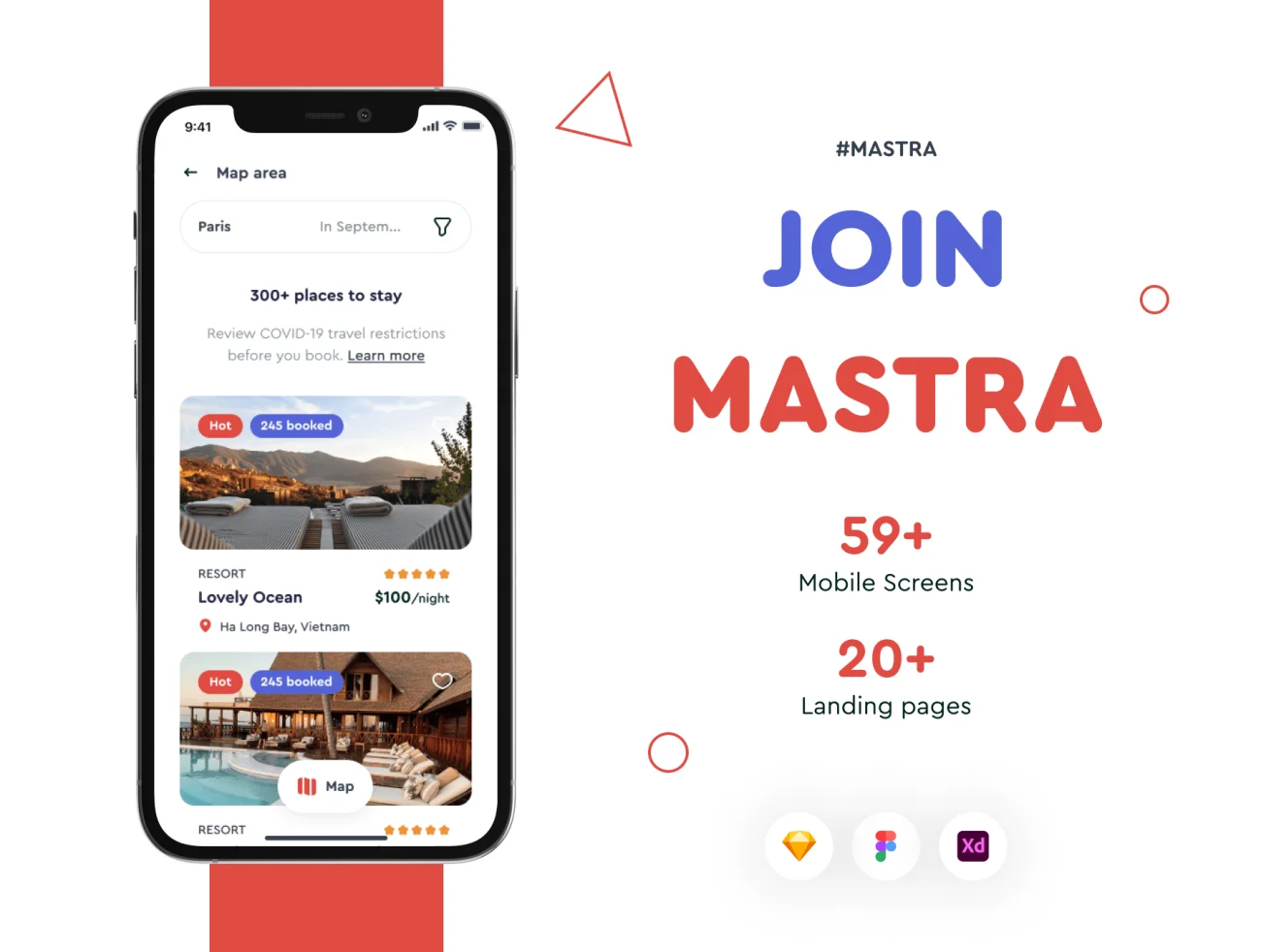 59屏景点旅行门票机票预订应用套件承载页设计模板 Mastra – Travel Booking App & Website插图1