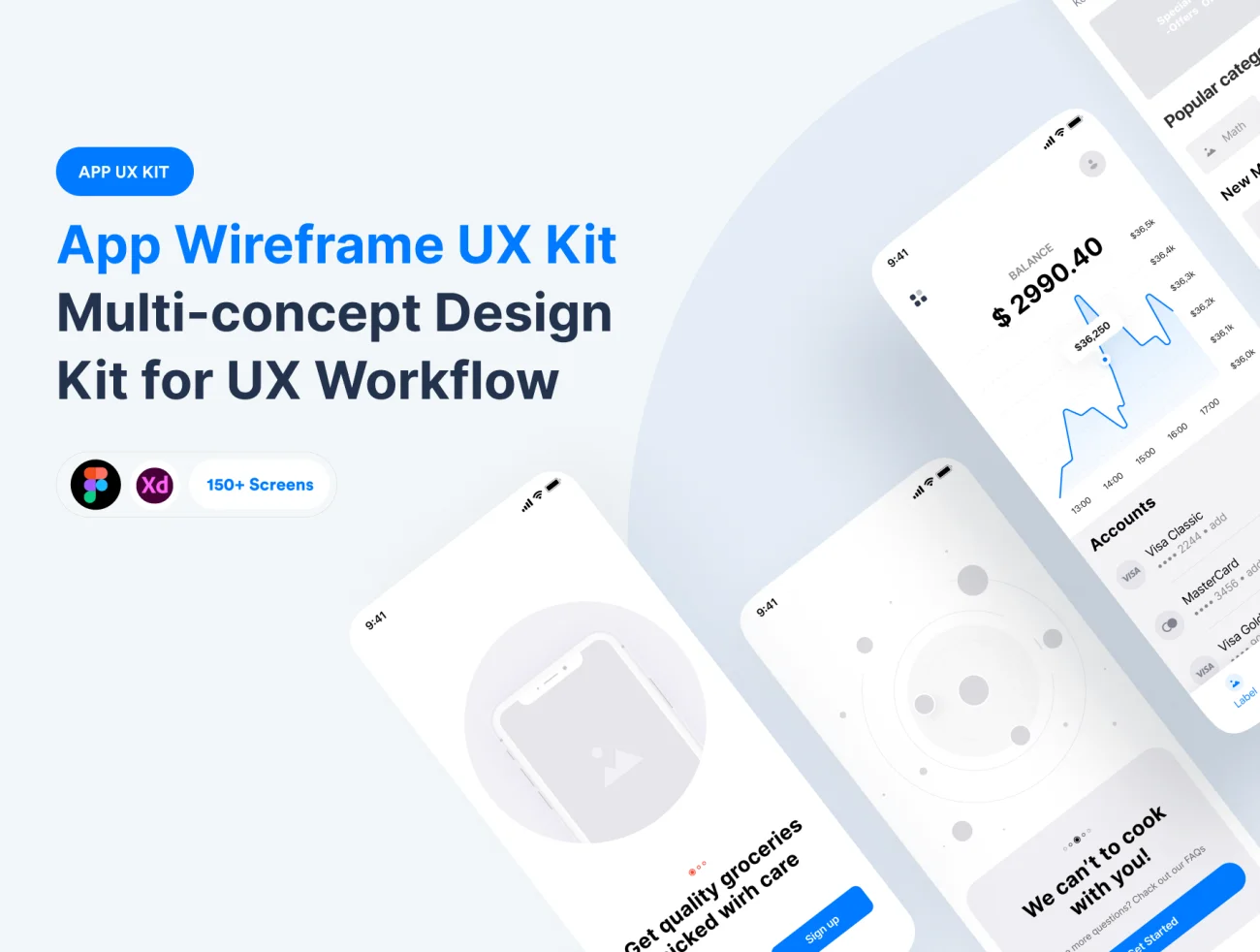 150屏多款概念应用原型线框图套件工具包 Multi-concept App Wireframe UX Kit插图5