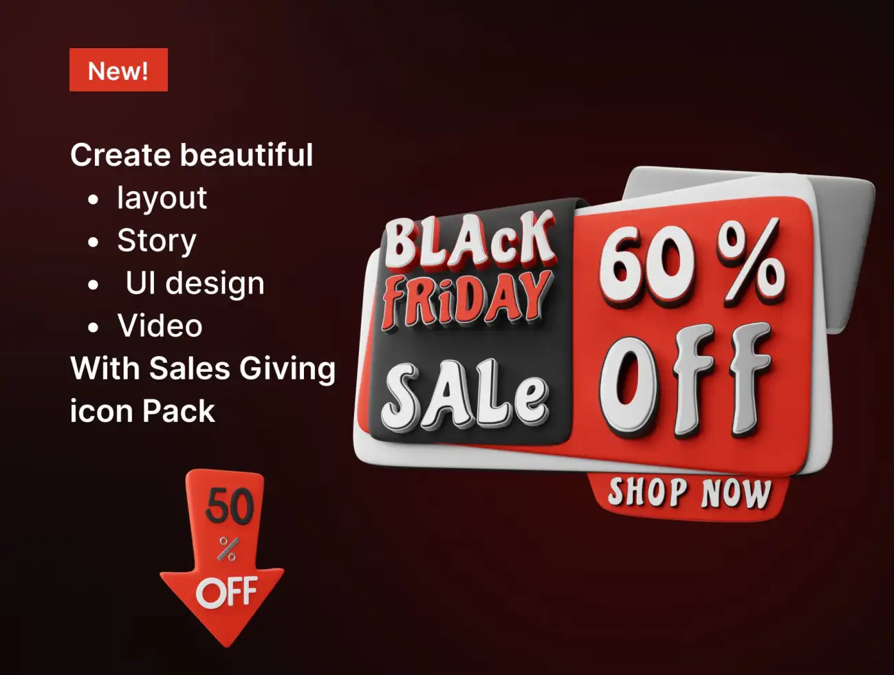 45款黑色星期五促销元素3D图标合集 SalesGiving Best 3D icon and sticker pack for Black Friday插图9