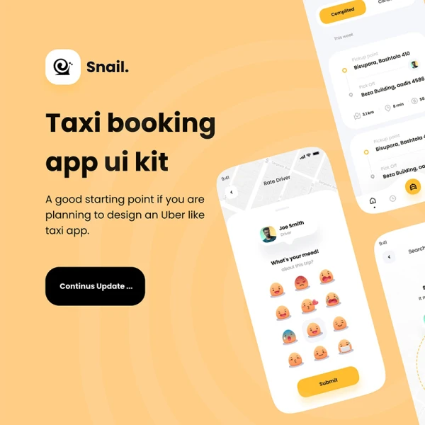 45屏在线租车打车应用设计套件 Snail Taxi booking app UI Kit