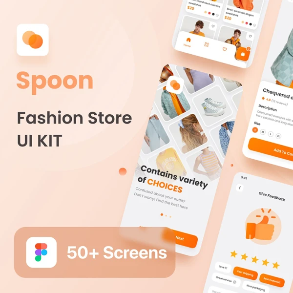 50屏时尚潮流服饰在线商店应用设计套件 Spoon - Fashion Store UI Kit