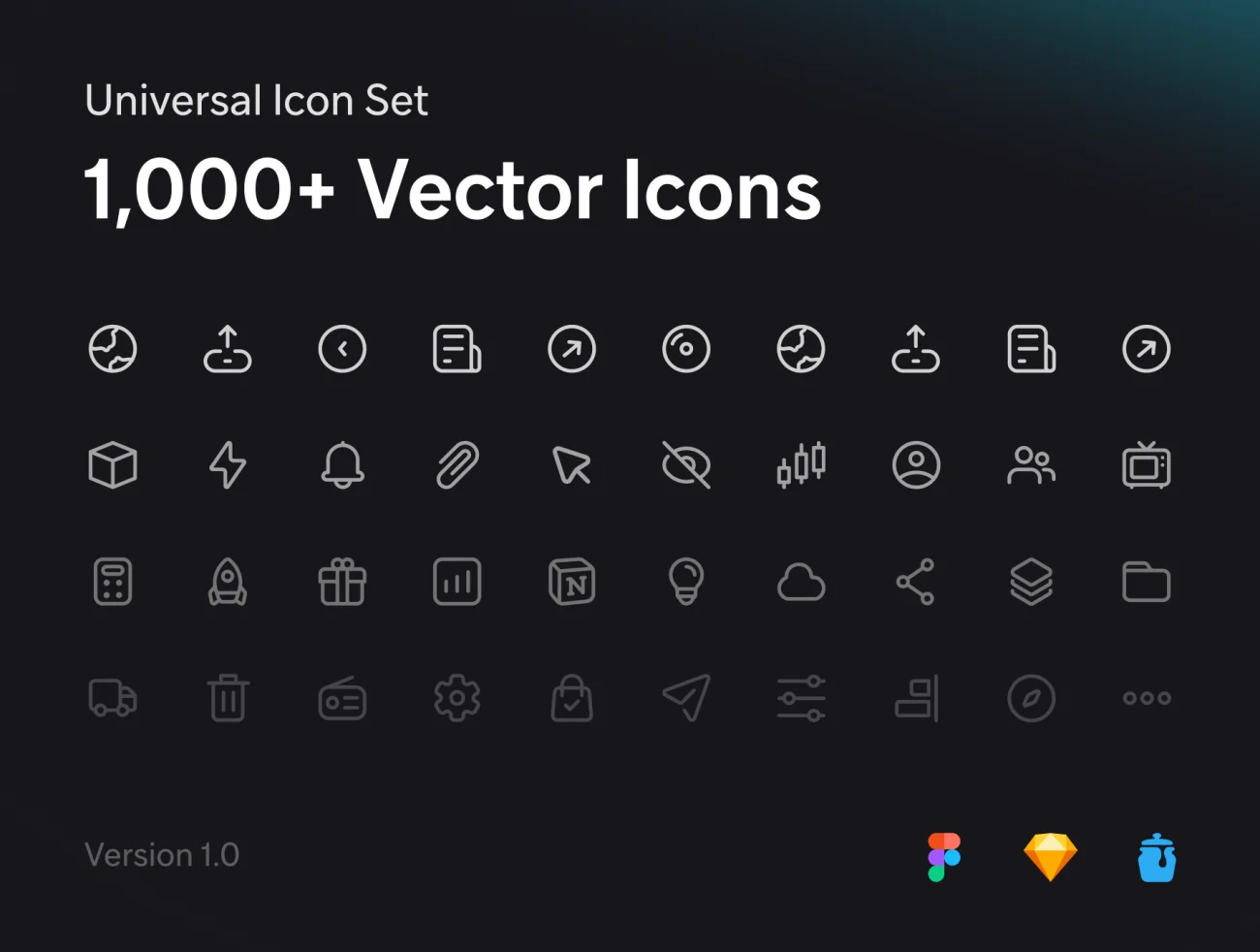 1000款通用电商健康旅行运动音乐社交天气金融图标合集 Universal Icon Set 1,000+ Icons-3D/图标-到位啦UI