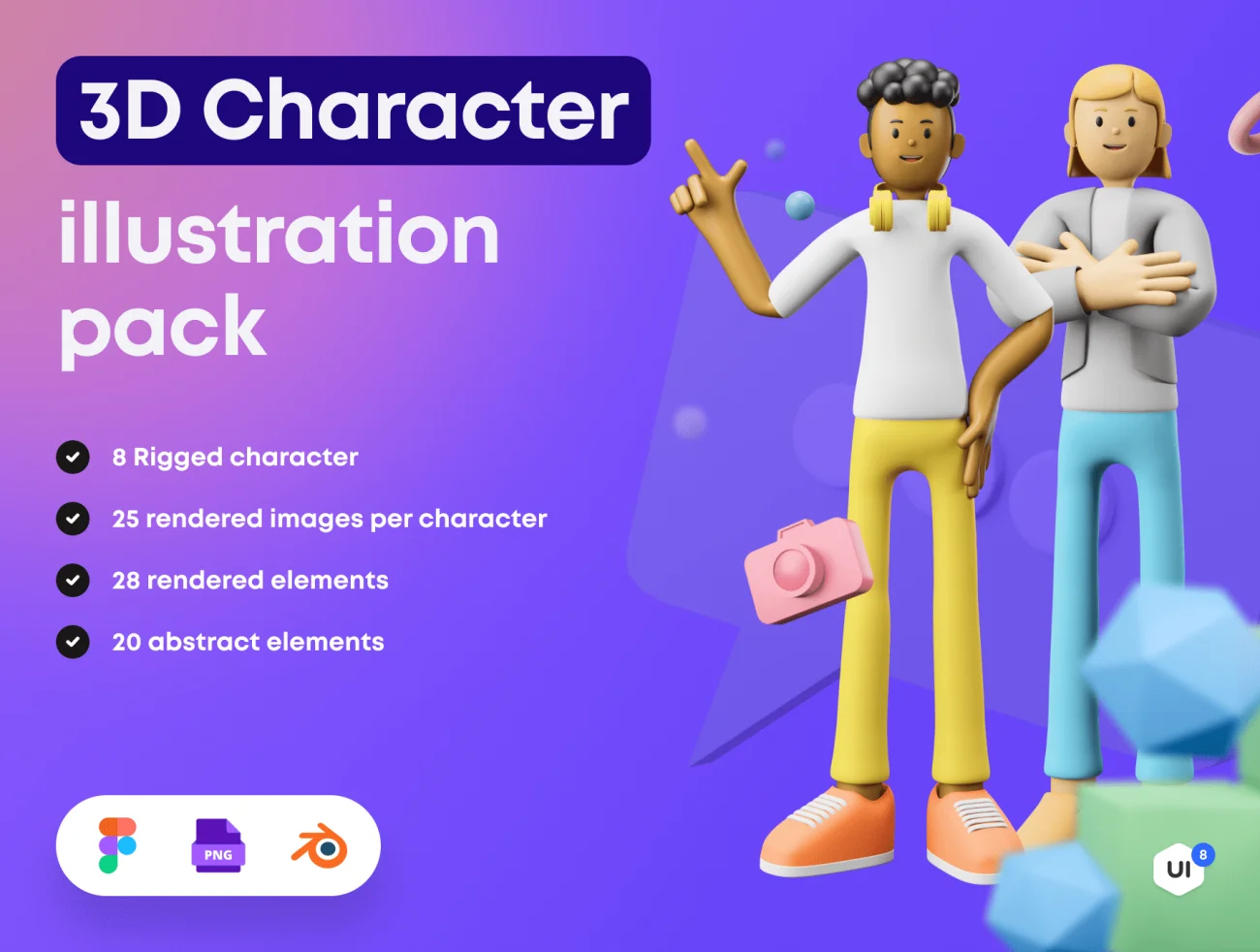 8角色3D人物插画元素合集 3D Character Pack SportIllustration 8 3D Elements object-3D/图标-到位啦UI