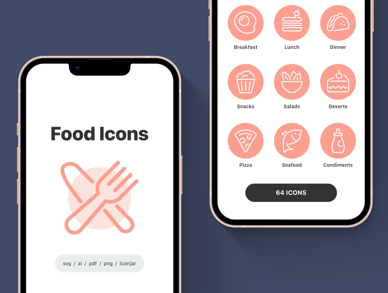 64款矢量扁平化食品图标 64 Food Icons-3D/图标-到位啦UI