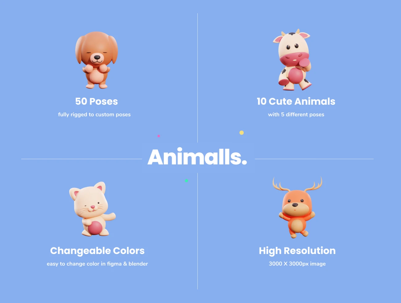 10款卡通动物3D图标合集 Animalls - 3D Cute Illustration Pack-3D/图标、场景插画、插画、概念创意、趣味漫画-到位啦UI