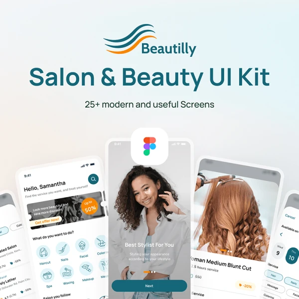 25屏美发美体SPA沙龙应用UI设计套件 Beautilly - Salon and Beauty UI Kit