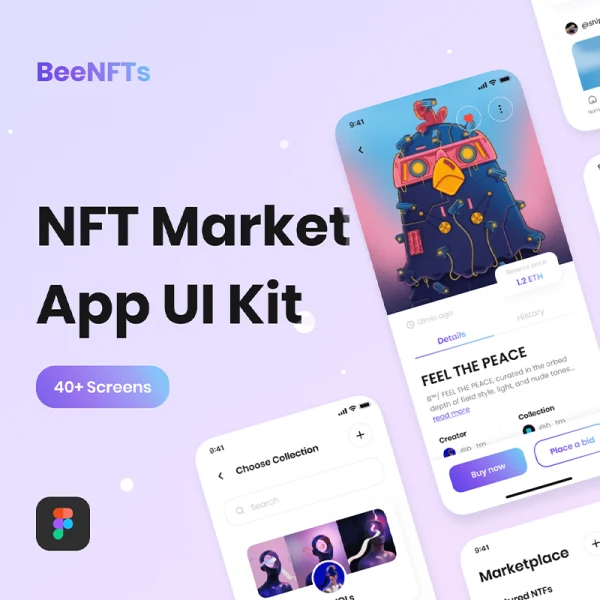 90屏NTF交易平台设计套件 BeeNFTs - NFT Market App UI Kit