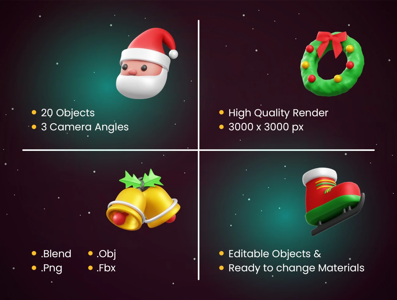 20款圣诞节3D图标元素合集 Christmas 3D Icon-3D/图标、海报素材、设计元素-到位啦UI