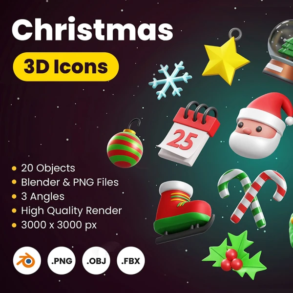 20款圣诞节3D图标元素合集 Christmas 3D Icon