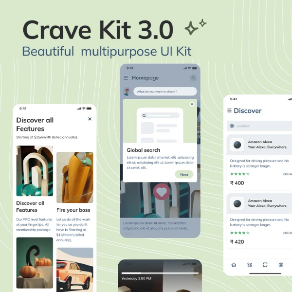 93屏通用风格UI设计套件 Crave - Multipurpose UI Kit 3.0