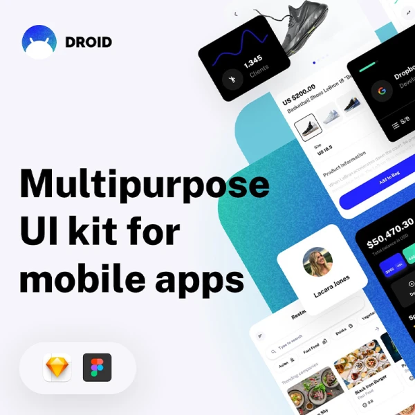 262屏预设通用手机应用设计套件模板库 Droid - Multipurpose UI Kit for Mobile Apps