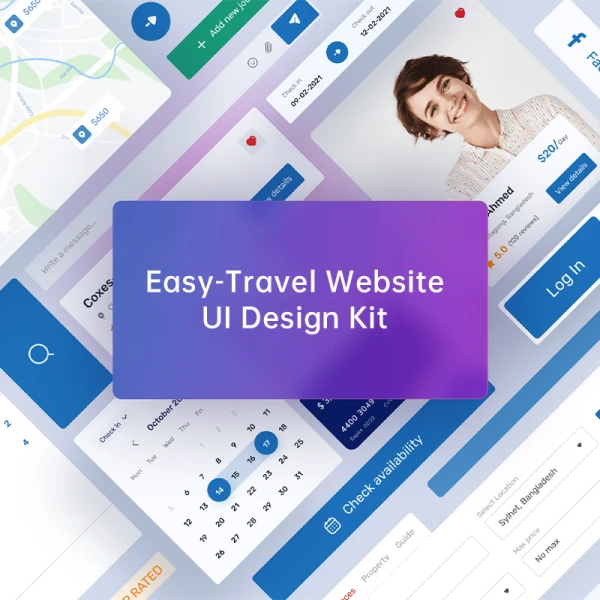 18屏旅行应用景点门票酒店预定应用UI设计套件 Easy-Travel Website UI Kit