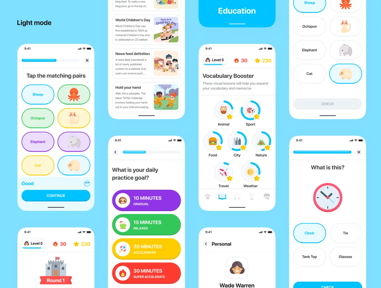 80屏儿童教育应用UI设计套件 Education App UI Kit-UI/UX、ui套件、主页、介绍、卡片式、应用、注册-到位啦UI