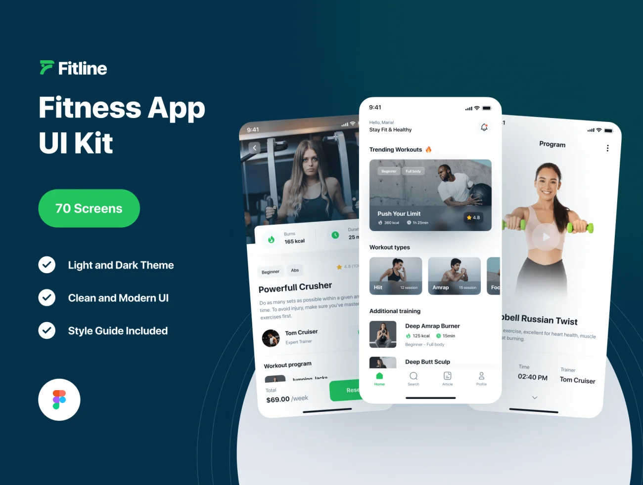 70屏完整版健身减肥应用设计套件 Fitline – Fitness & Workout App UI Kit插图1