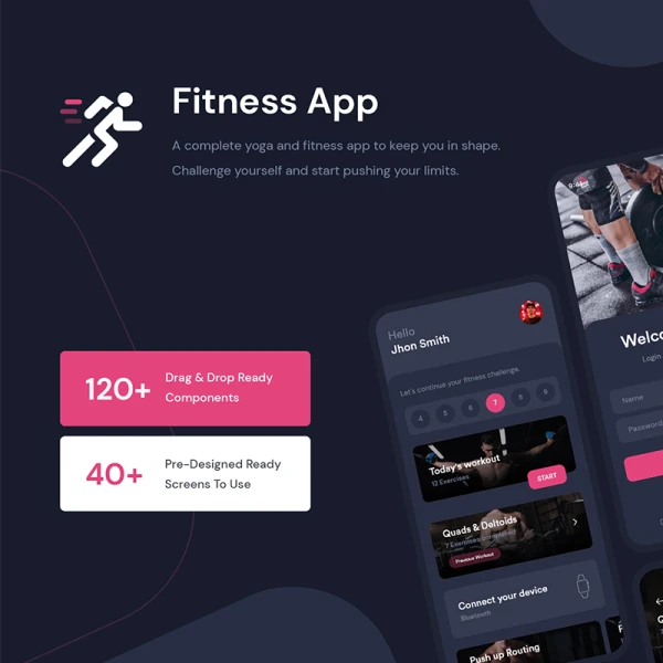 40屏现代黑色炫酷风健身应用UI设计套件 Fitness & Workout App UI Kit