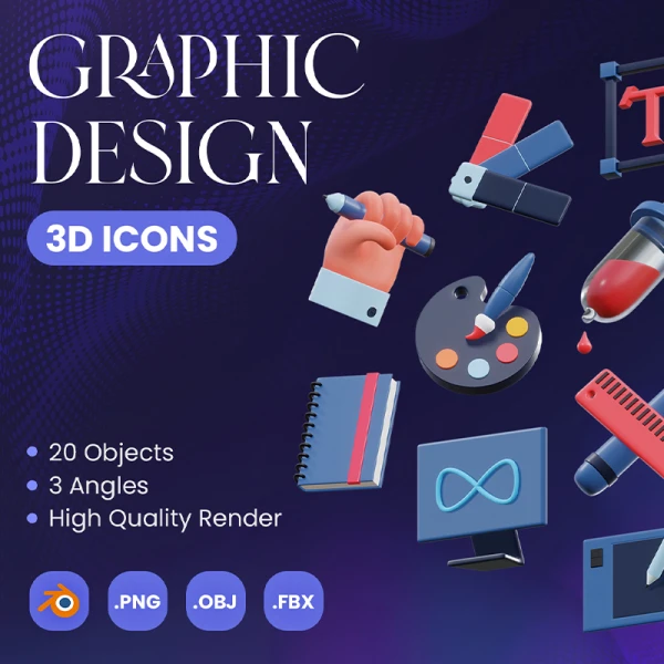 20款平面设计工具3D图标合集 Graphic Design 3D Icons