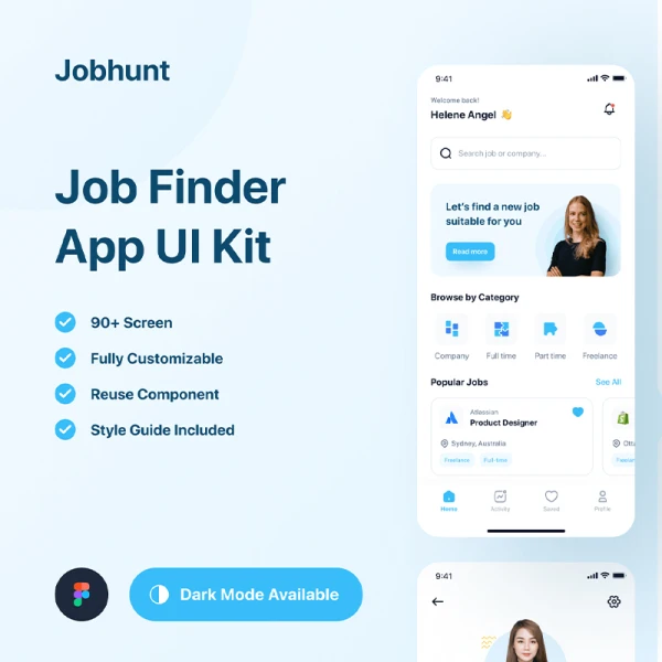 90屏求职招聘应用figma设计套件 Jobhunt - Job Finder App UI Kit