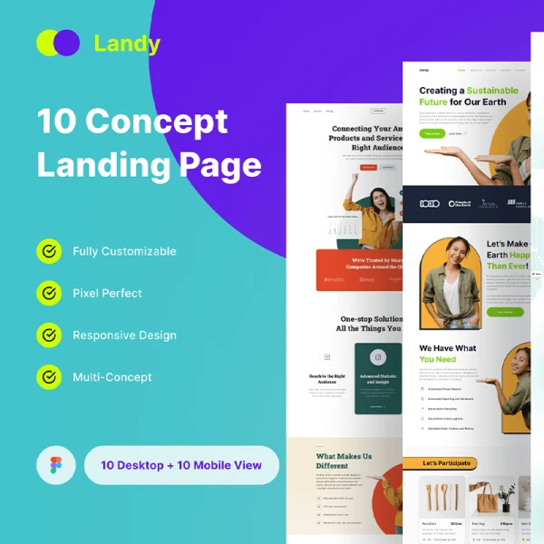10套教育应用动态响应式展示落地页设计模板 Landy - Landing Page Design UI Kit