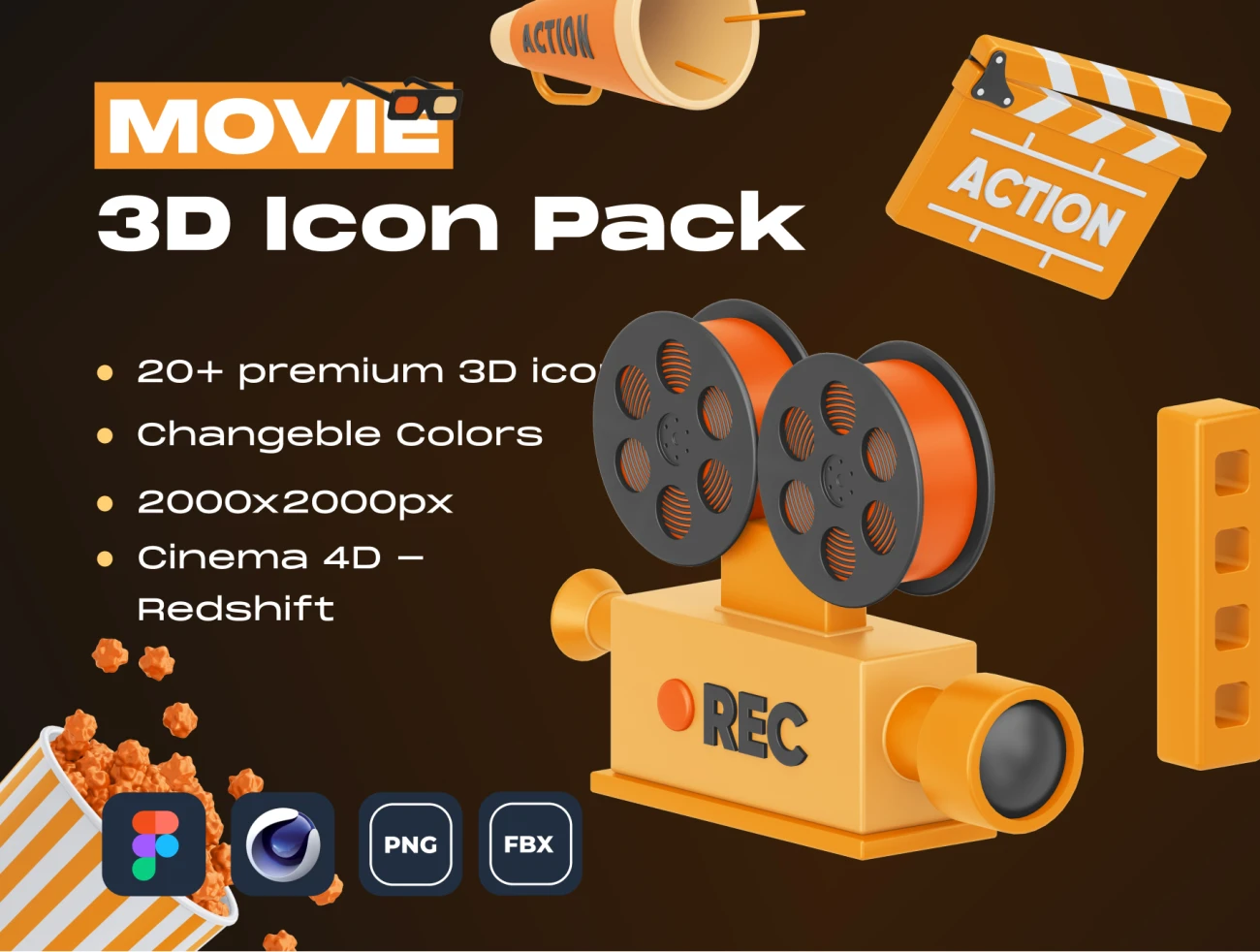 29款电影3D图标 MOVIE! 3D Icon Pack-3D/图标、场景插画、插画、硬件设备、营销创业-到位啦UI