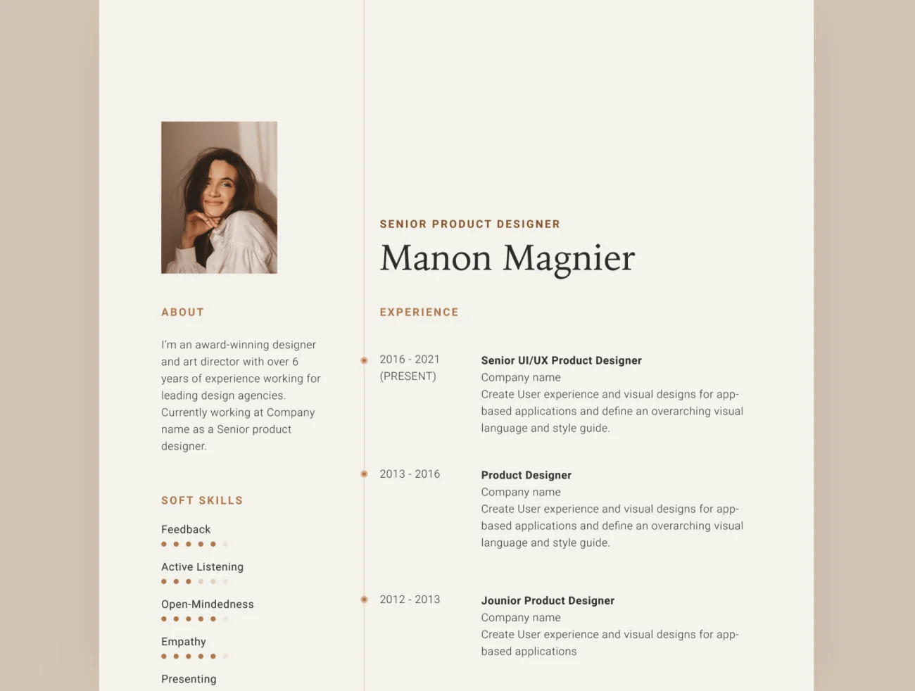 简约现代专业个人简历模板 Manon Magnier - Resume-UI/UX、介绍-到位啦UI