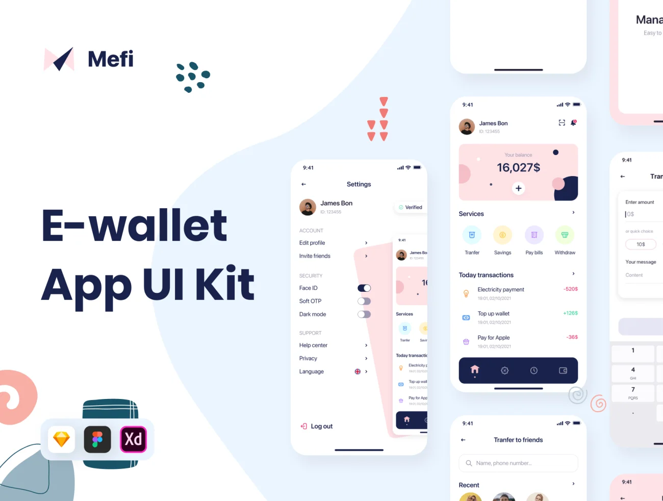 50屏电子钱包应用UI设计套件 MeFi - E-wallet App UI Kit-UI/UX、ui套件、付款、电子钱包-到位啦UI