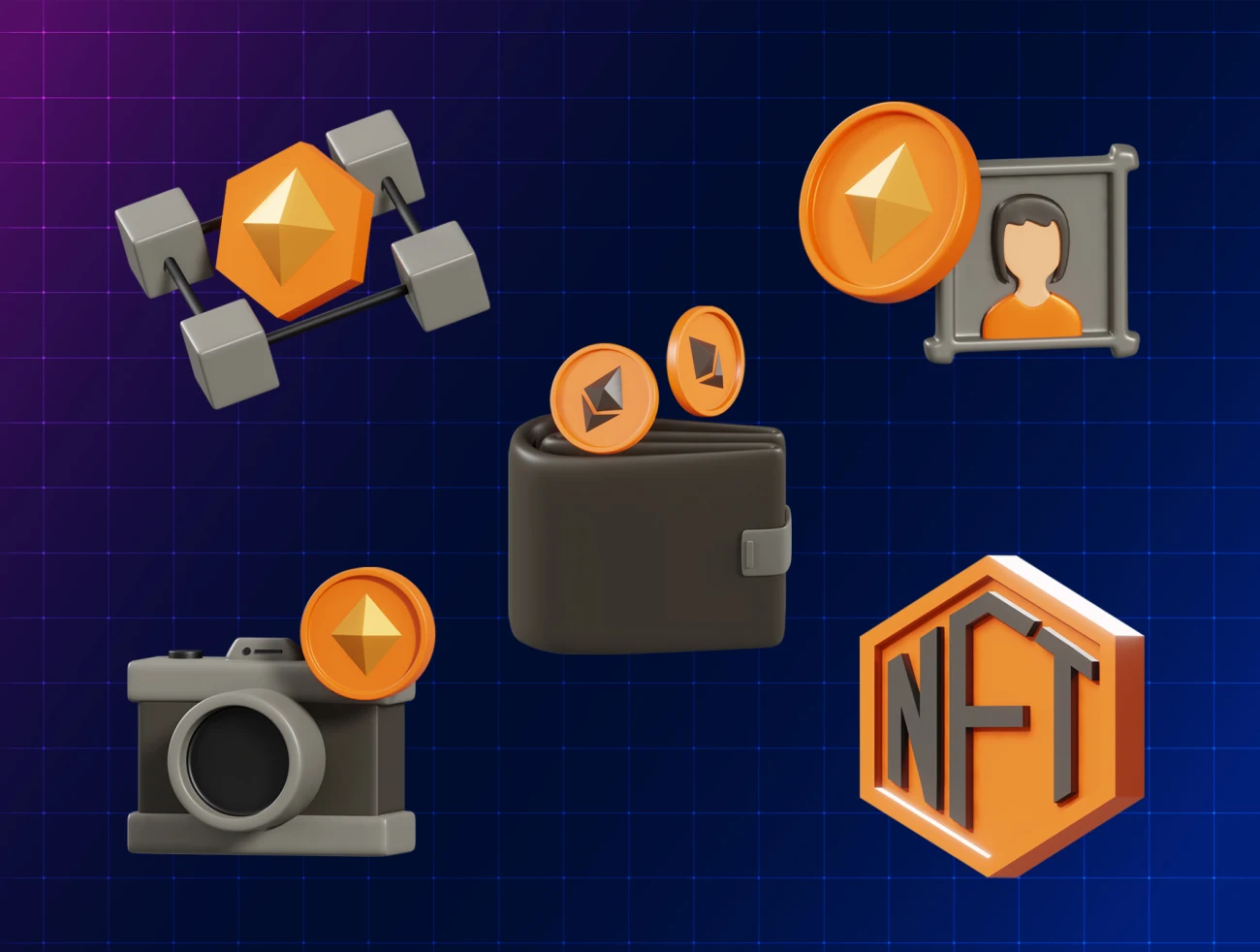 数字版权非同质化虚拟货币3D图标 NFT 3D Icons-3D/图标、虚拟货币-到位啦UI