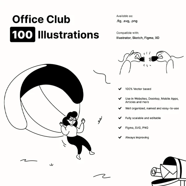 办公场景漫画风格艺术插图 Office Club Illustration pack