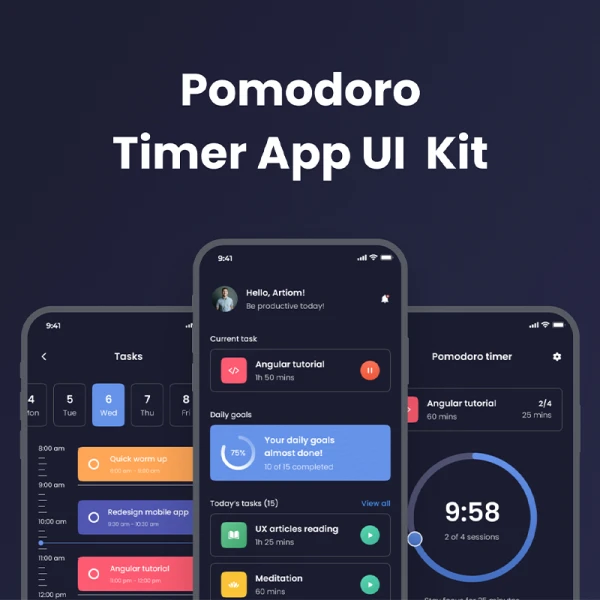 团队协作审批备忘录任务管理生产力应用设计套件 Pomodoro Mobile UI Kit
